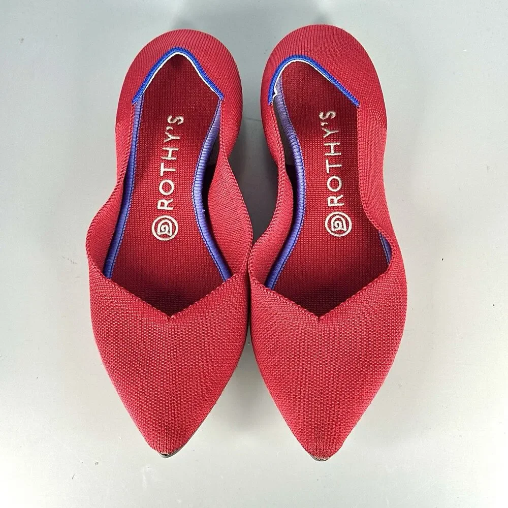 Rothy’s The Point Flats Red And Blue Knit Women’s Size 9.5 Washable Comfort - Picture 3 of 14